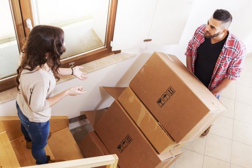Packed household items ready for house removals in Maidavale