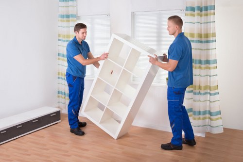 Movers in Maidavale unloading boxes and furniture into a new home