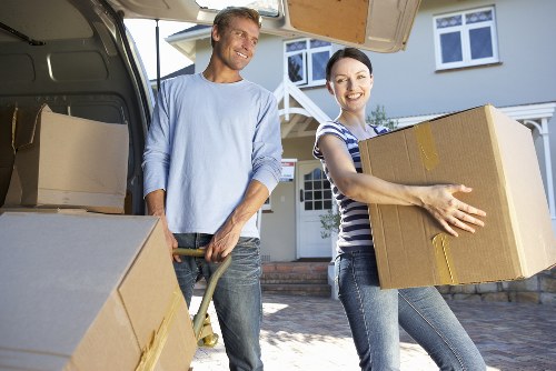Removal van loading in a residential West London street